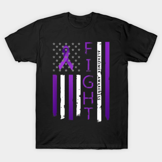 Alzheimer Awareness Ribbon American Flag T-Shirt by Wolfek246